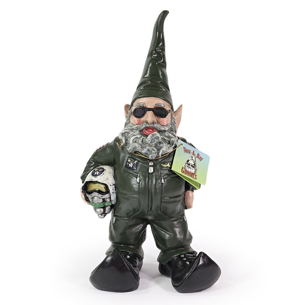 Nowaday Gnome Top Gun Military Pilot Figure 14" Hand Painted Resin Garden Statue